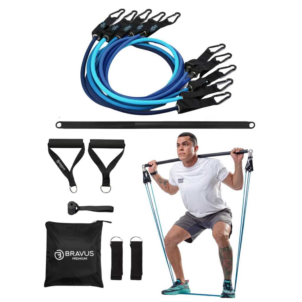 Kit Tubing Premium Elástico Extensor com Barra de Exercícios