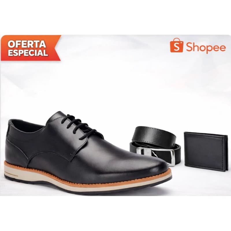 Kit Sapato Oxford Masculino + Cinto + Carteira Social Sintético Confortável Executivo Casual Trabalho