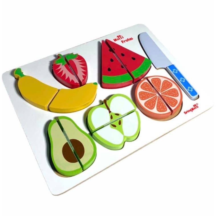 Brinquedo Frutas De Cortar C/ Velcro Faca Madeira Educativo