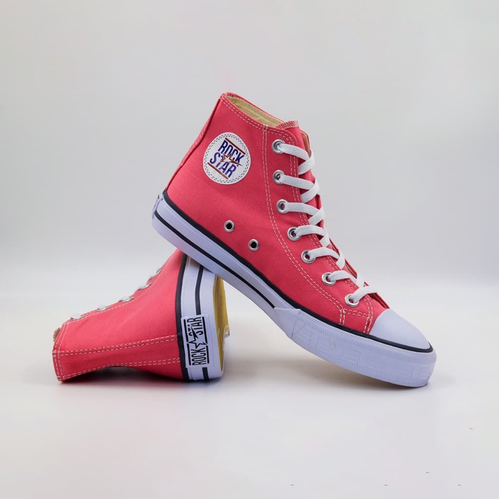 Tênis Feminino Cano Alto Rosa Pink Delicado Confortável e Versátil Solado Tevet Rock Star