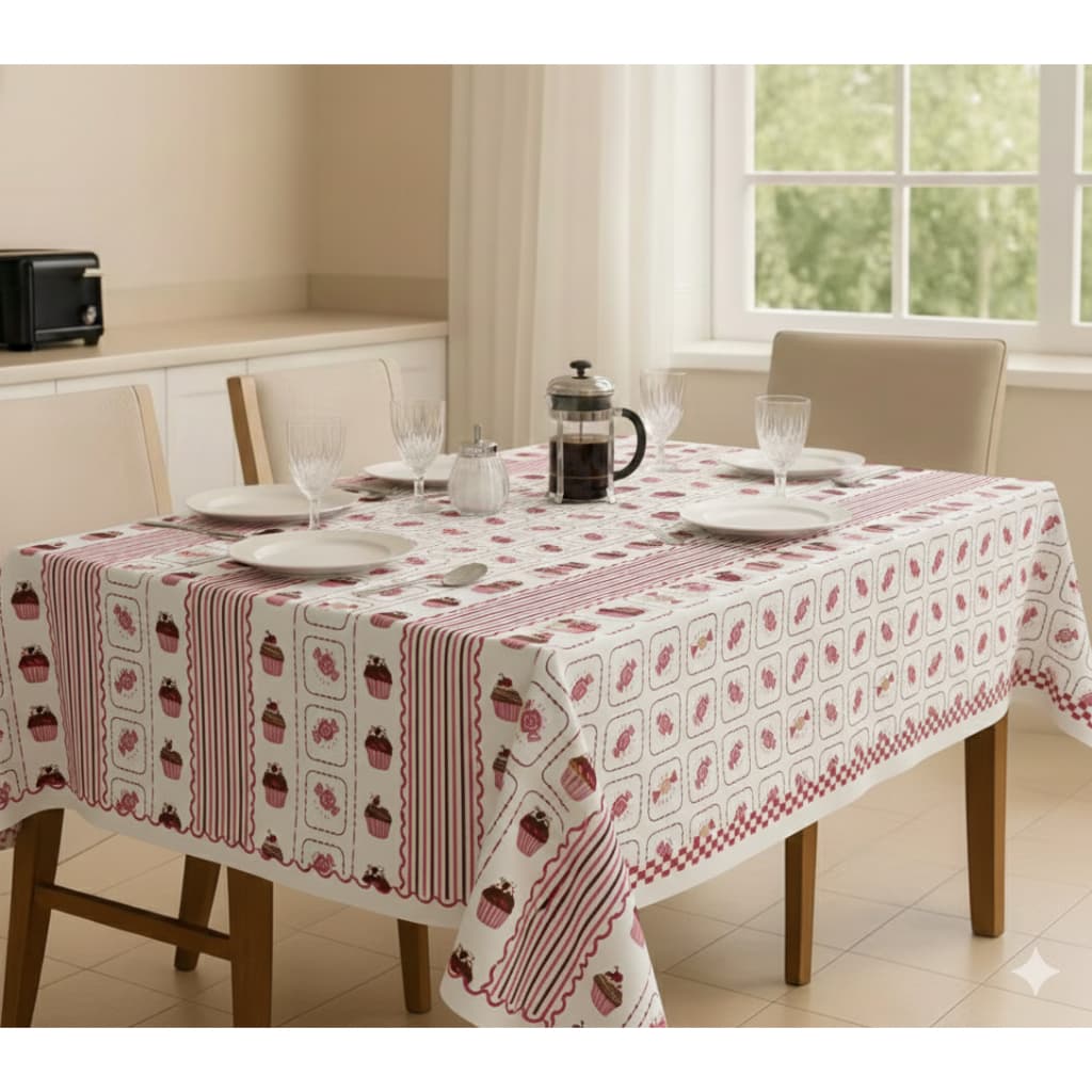 Toalha de Mesa Oxford 4 6 8 Lugares Estampada Bule Xícara Poá Preto Branco Cozinha Jantar