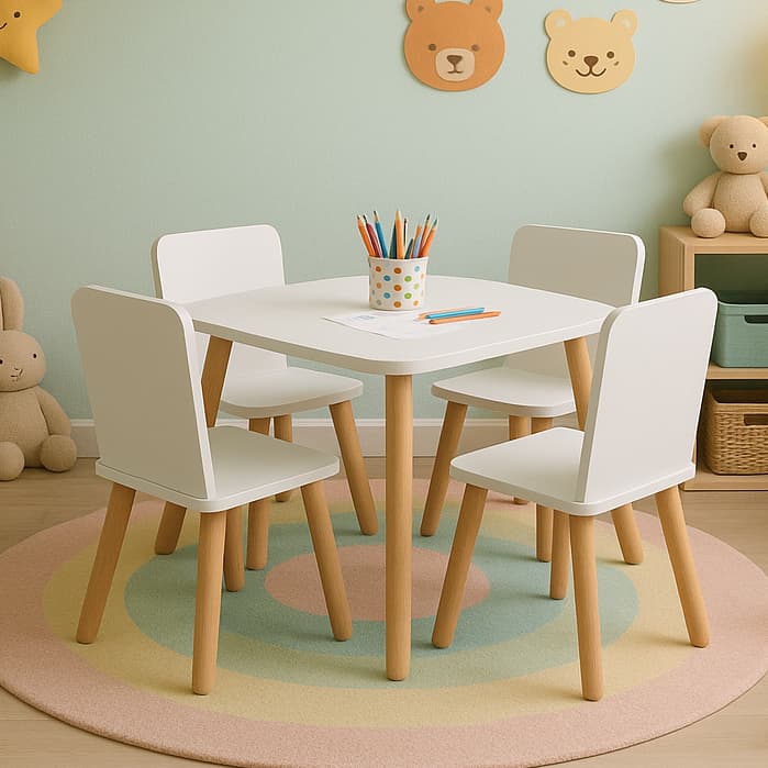 Mesa Infantil tampo de 50cm de Altura MDF pés em Madeira Cadeirinhas Criança Brincar Estudar Cadeira