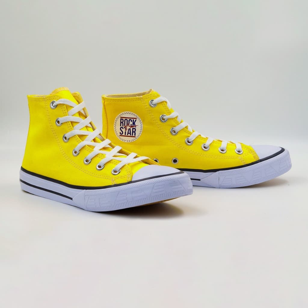 Tênis Cano Alto Amarelo Unissex Vibrante Autêntico Estiloso Super Confortável Solado Tevet Rock Star