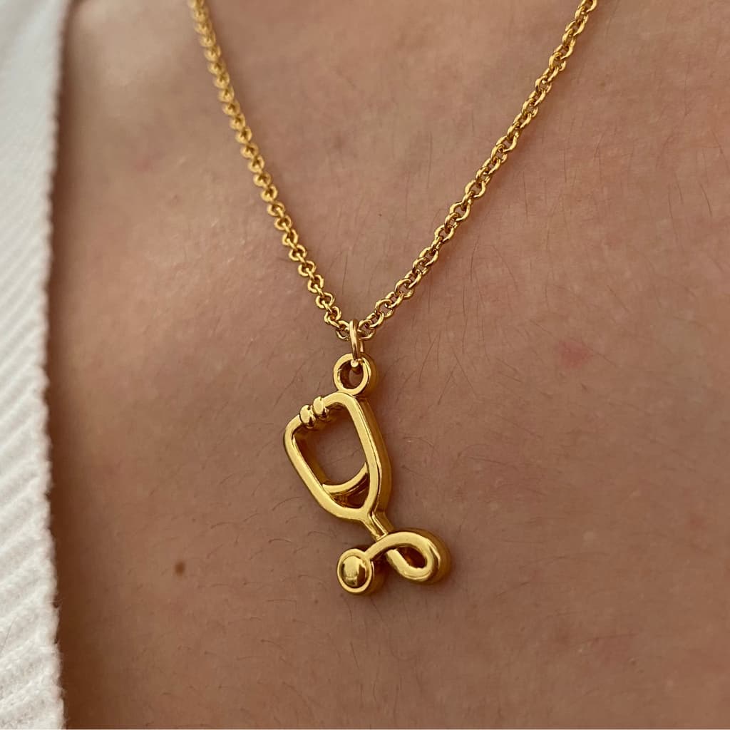 Colar Personalizado Enfermagem Estetoscópio Folheada a Ouro 18K Pingente Profissão Enfermagem Médico