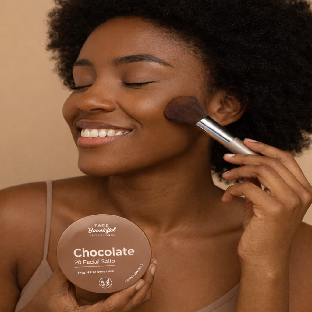Pó Facial Chocolate Ultrafino Matte – Pele Morena e Negra Perfeita, Zero Brilho o Dia Todo