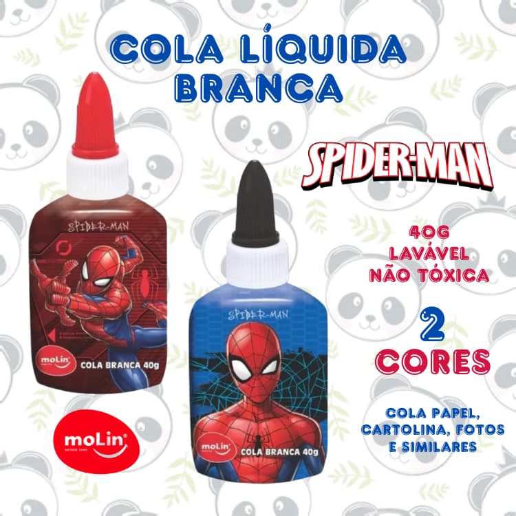 Cola Branca Líquida Spider Man Homem Aranha 40g 2 Cores Lavável | Molin