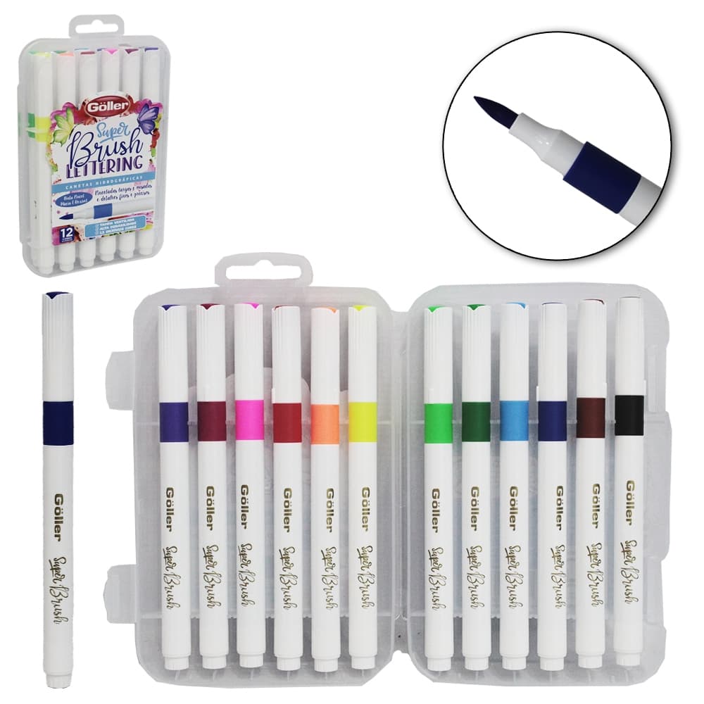 Kit Profissional Canetas Brush Lettering – 12 Cores com Maleta