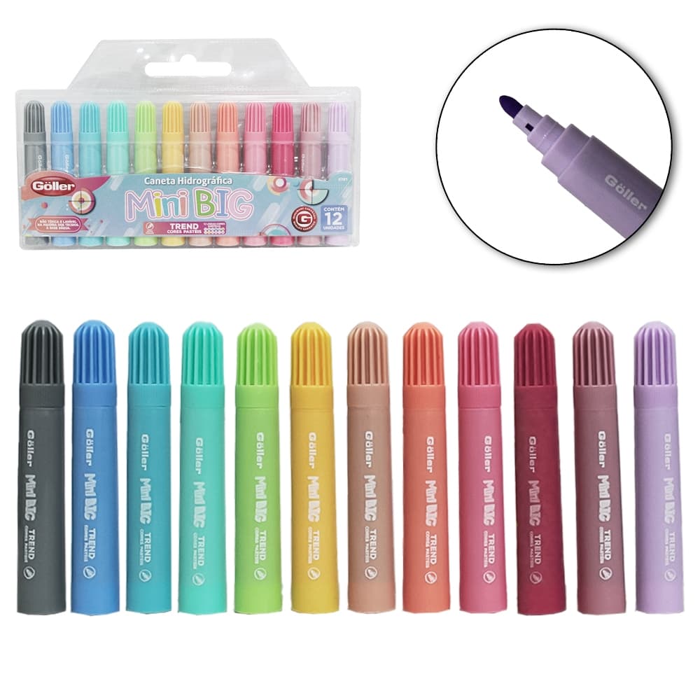 Canetas Hidrográficas Mini Big Trend – 12 Cores Pastel