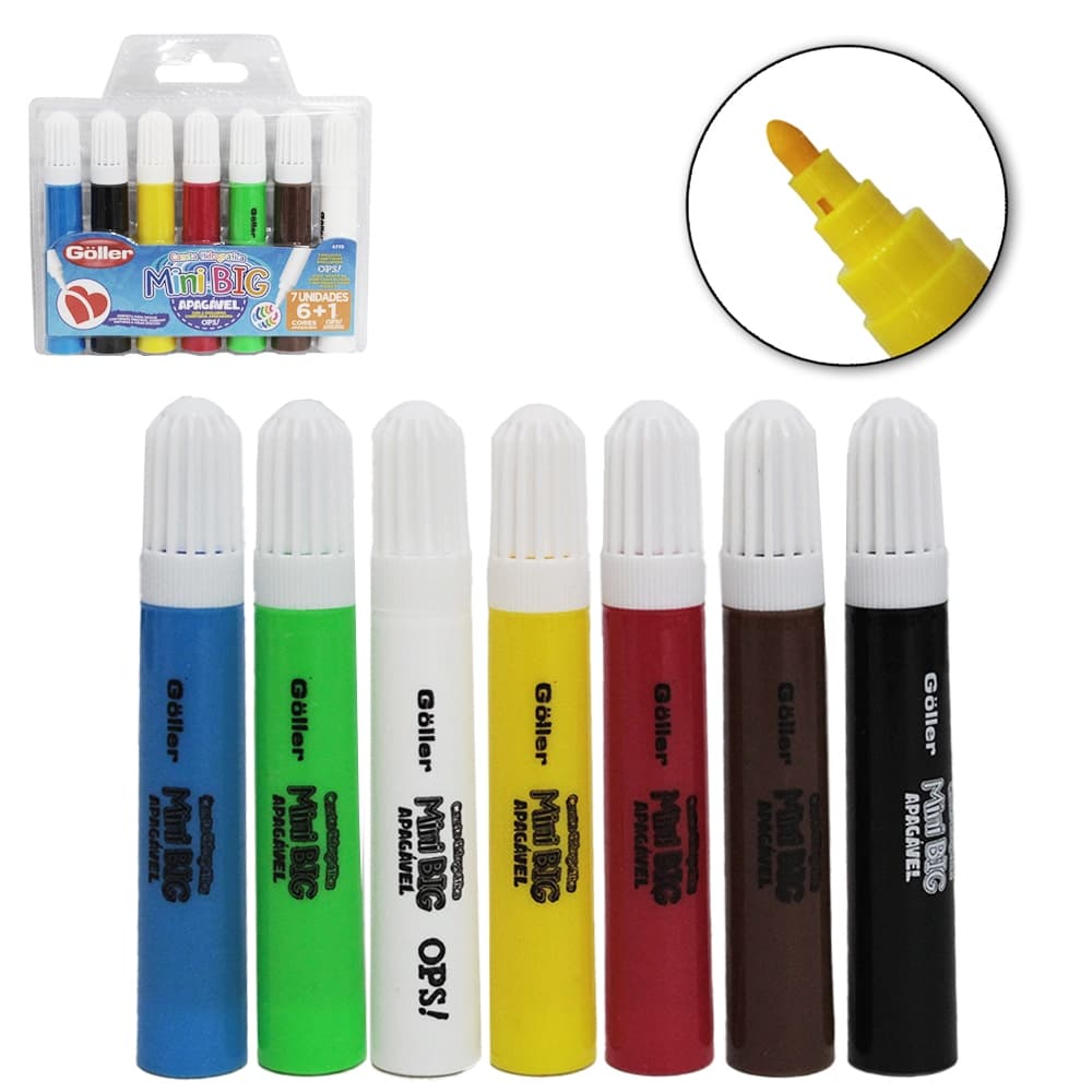 Kit Canetas Hidrocor Mini Big Apagáveis – 7 Cores Vibrantes