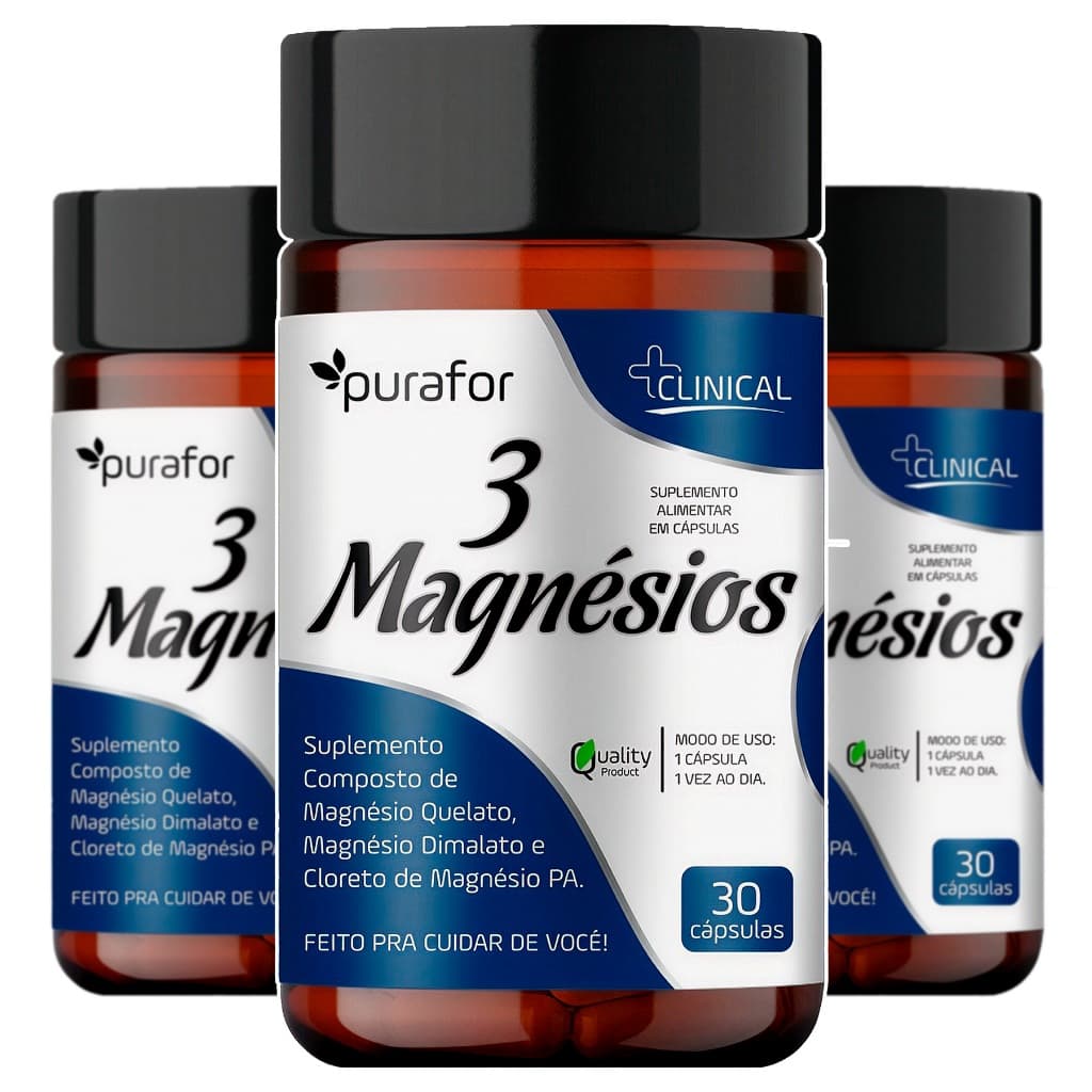 3x Magnesio Quelato Dimalato c/ Cloreto PA 30caps Suplemento Alimentar