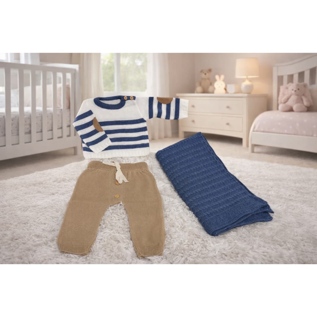 SAÍDA MATERNIDADE TRICOT TRABALHADO 3 PÇS LUXO PARA MENINO RUAN