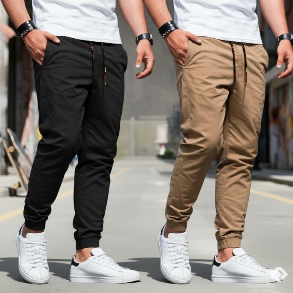 Kit 2 Calça Jogger Masculina Sarja ou Jeans 4 Bolsos com Punho Elástico Streetwear