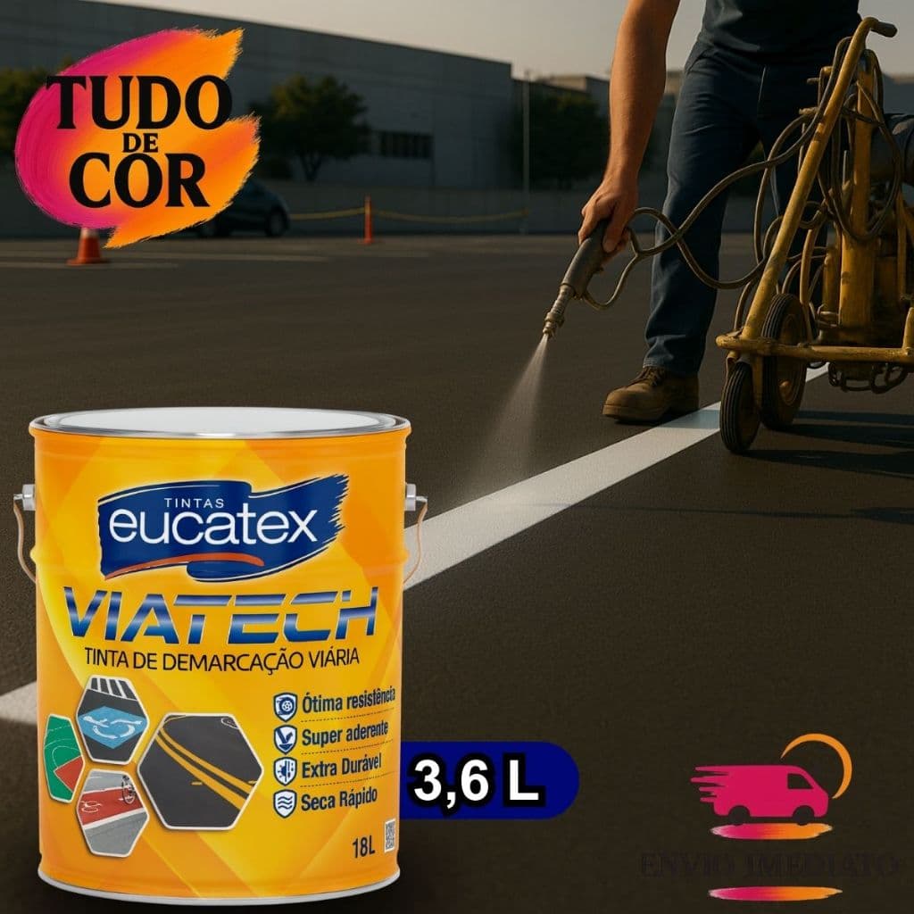 Tinta de Demarcação Viária Eucatex Via Tech 3,6L, Secagem Rápida, Alta Resistência, Pavimentação