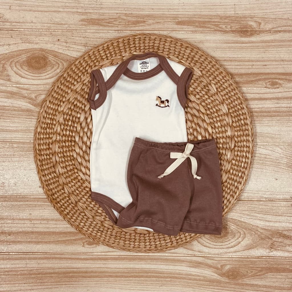 Conjunto Vintage 2 pçs bebê Body Regata e Shorts 100% Algodão Enxoval menino maternidade sem manga