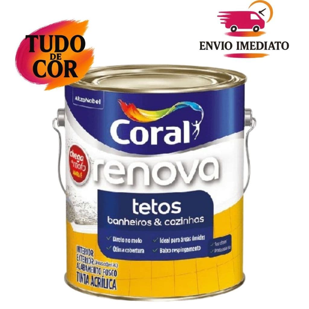 Tinta Acrílica Renova Tetos Banheiros e Cozinhas Fosco Antimofo Branco 3,6 Litros - Coral