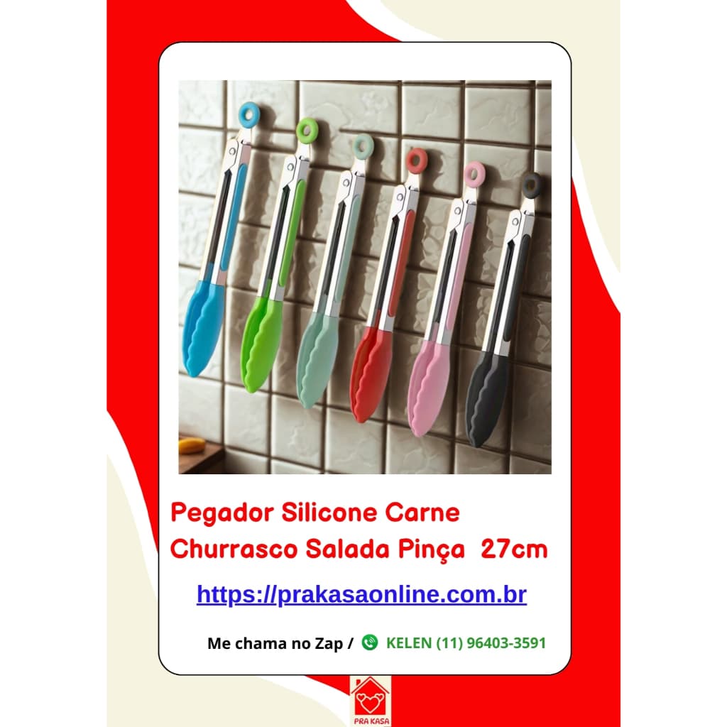 Pegador Silicone Carne Churrasco Salada Pinça 27cm