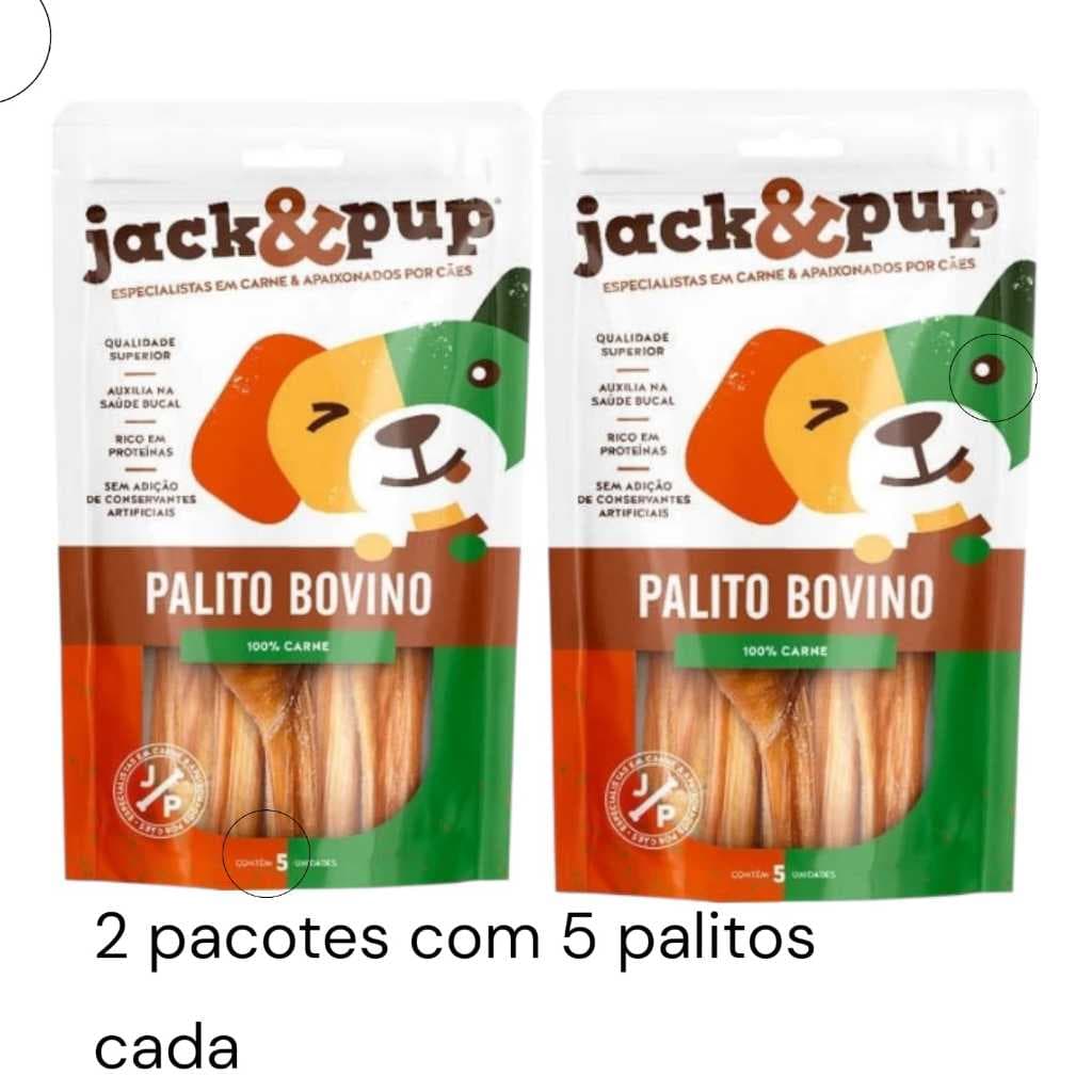 Petisco Palito Bovino Kit com 10 UNID Bexiga de Boi Desidratada Natural Para Cachorros Jack e Pup Delicioso