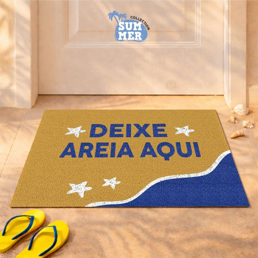 Tapete Capacho Entrada Verão Férias Sol Praia Mar Areia 60x40 Cadeira de Praia Calor