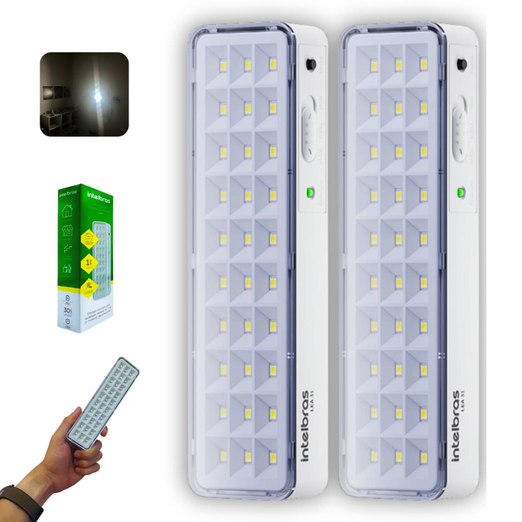 Luminária de Emergência Intelbras Kit com 2 unidades, extremamente forte 4 horas de autonomia. Ideal para cômodos 30m²