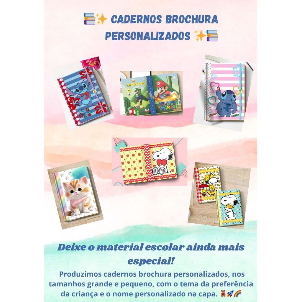 Caderno Personalizado Volta às Aulas – Brochura Grande com Nome