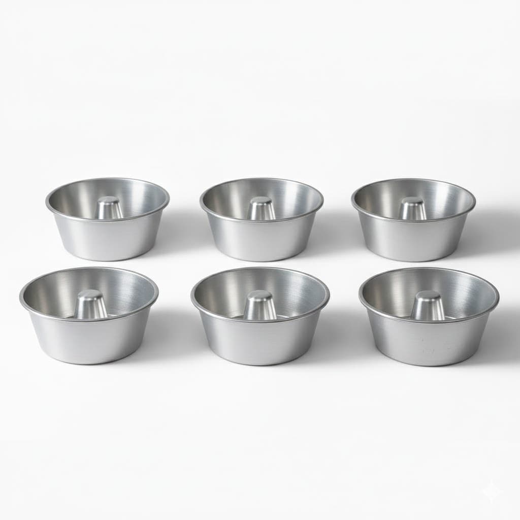 Kit 6 Mini Formas 300ml de Pudim E Bolo Vulcão 12 cm Diâmetro Em Alumínio