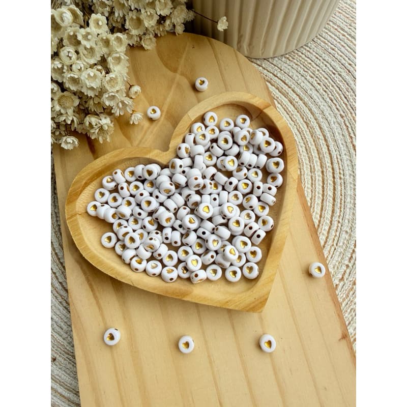 Miçanga Entremeio Coração 7mm - Dourado - Kits de 100 a 300 Unidades