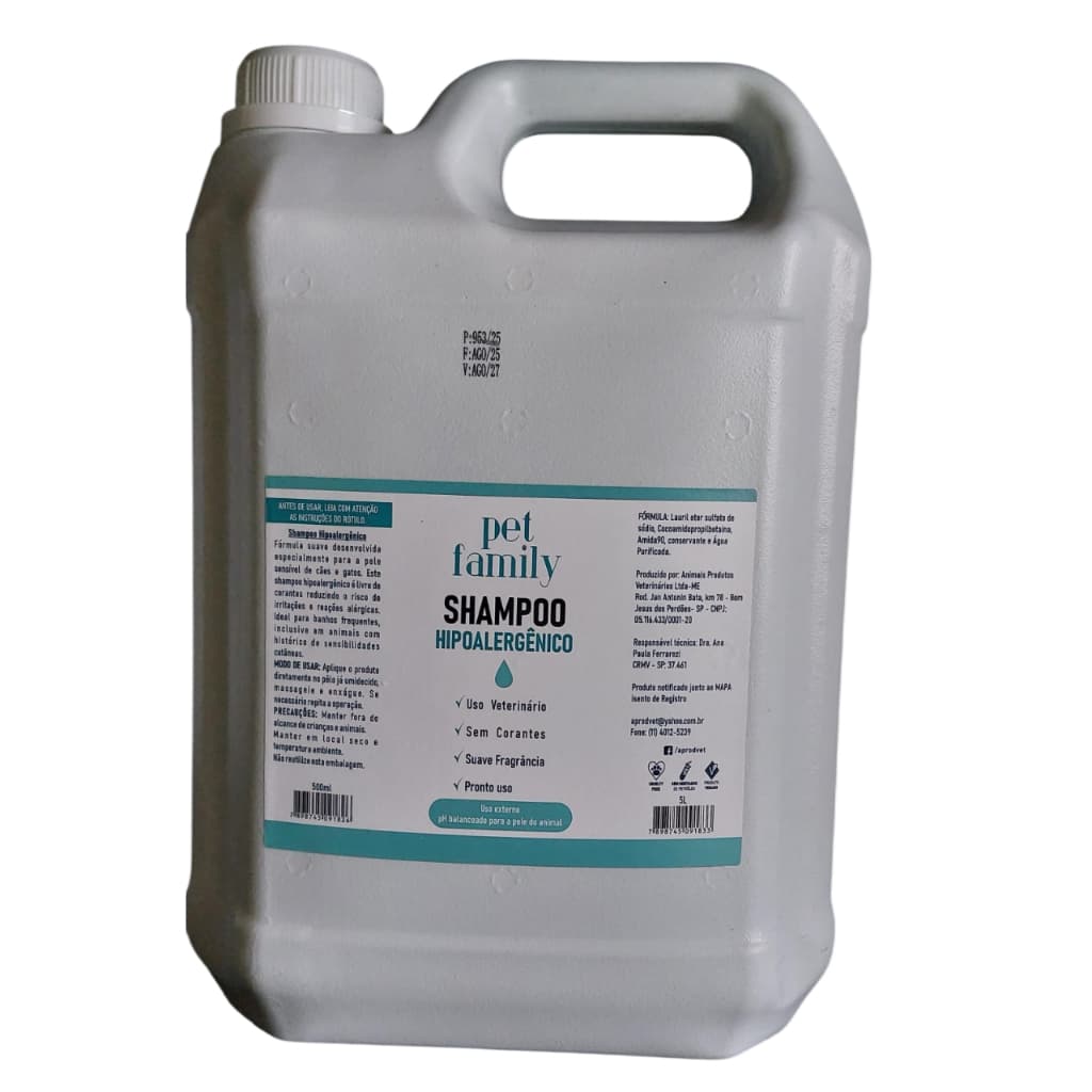 Shampoo Hipoalergênico Pet Family 5 Litros Pronto para Uso