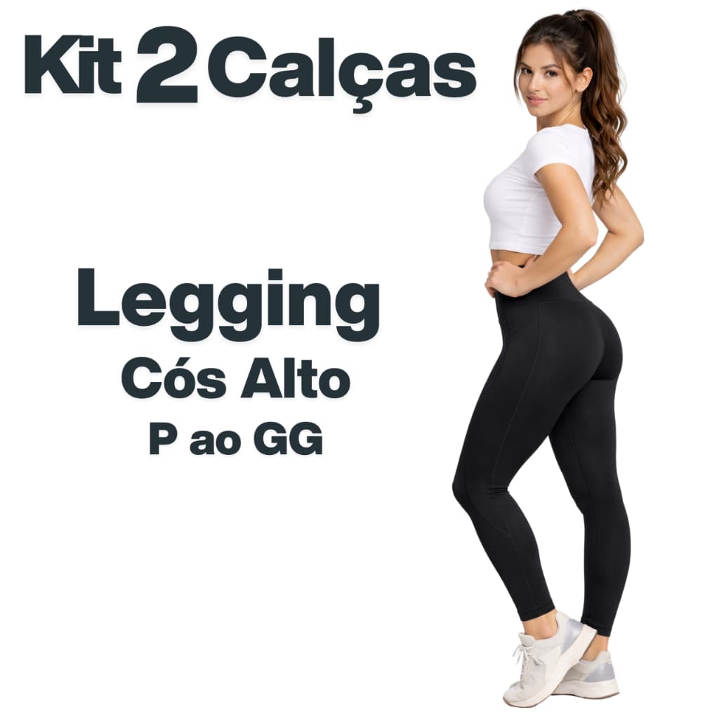 Kit 2 ou 1 Calça Legging Feminina Básica Lisa Cintura Alta Confortável Alto Padrão Academia