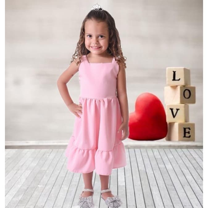 Vestido Rodado Infantil Com Laço Casual Basico Vestido de Princesa Para Festa Luxo Tamanho Do 2 - 10
