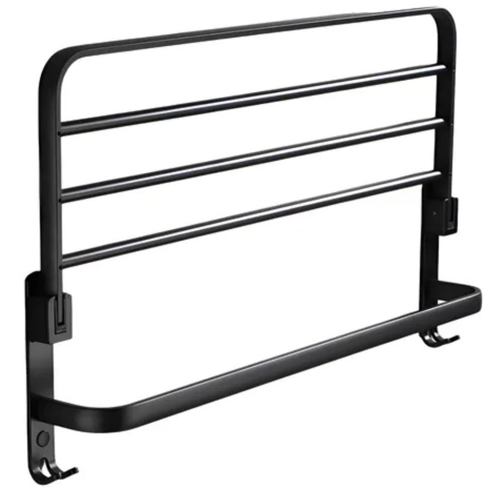 Porta Toalha Suporte Toalheiro Banheiro Duplo Aço Inox Premium Retratil 90° Adesivo Sem Furos -T2