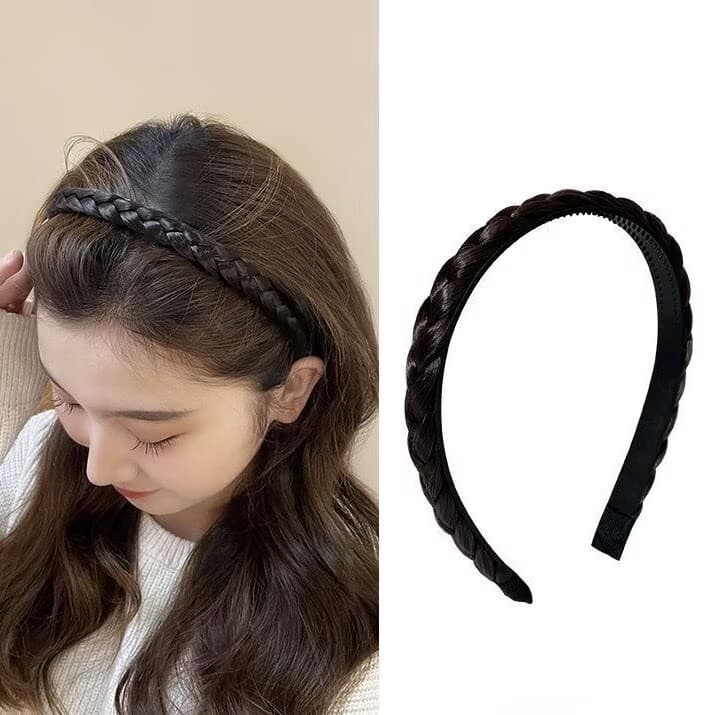 1 ate 3 Tiaras de Cabelo Trançadas Preta e Marrom Escura - Estilo Minimalista Adequado para cabelos cacheados
