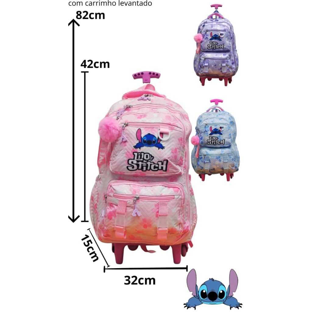 Mochila Escolar Stitch Infantil Juvenil Com Rodinha de Nylon Impermeable