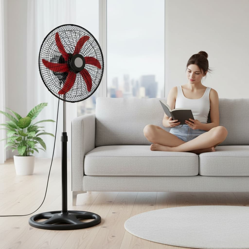 Ventilador de Chão Pedestal Potente 110V ou 220V Preto Altura Regulável 3 Velocidades Silencioso Base Firme Portátil