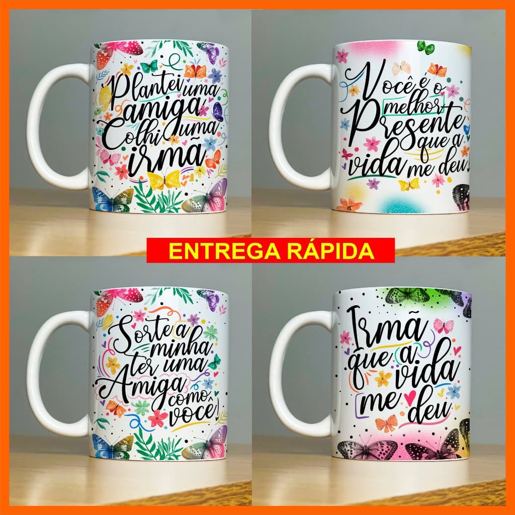 Caneca de Porcelana Amigas Amizade Frases Presente Criativo 325ml - Vários modelos
