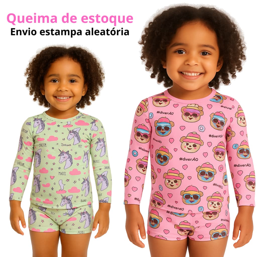 Conjuntinho Infantil Feminino Blusa UV e Calcinha Box P/ Praia Piscina Parque Lago
