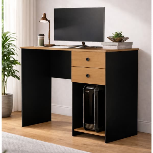 Escrivaninha Gamer para Computador | Mesa Home Office Compacta com 2 Gavetas e Suporte para CPU | Ideal para Escritório