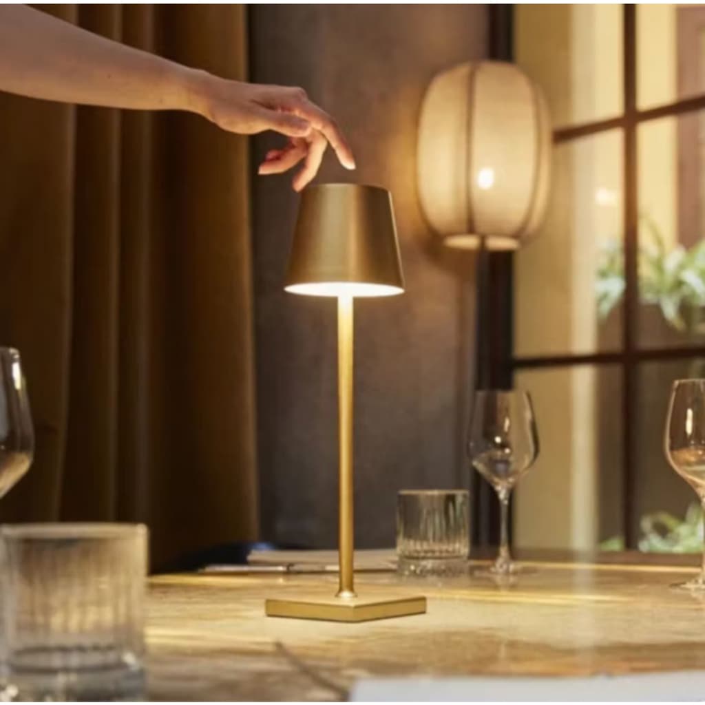 Luminária Abajur Mesa Led Touch S/ Fio Recarregável Dourada