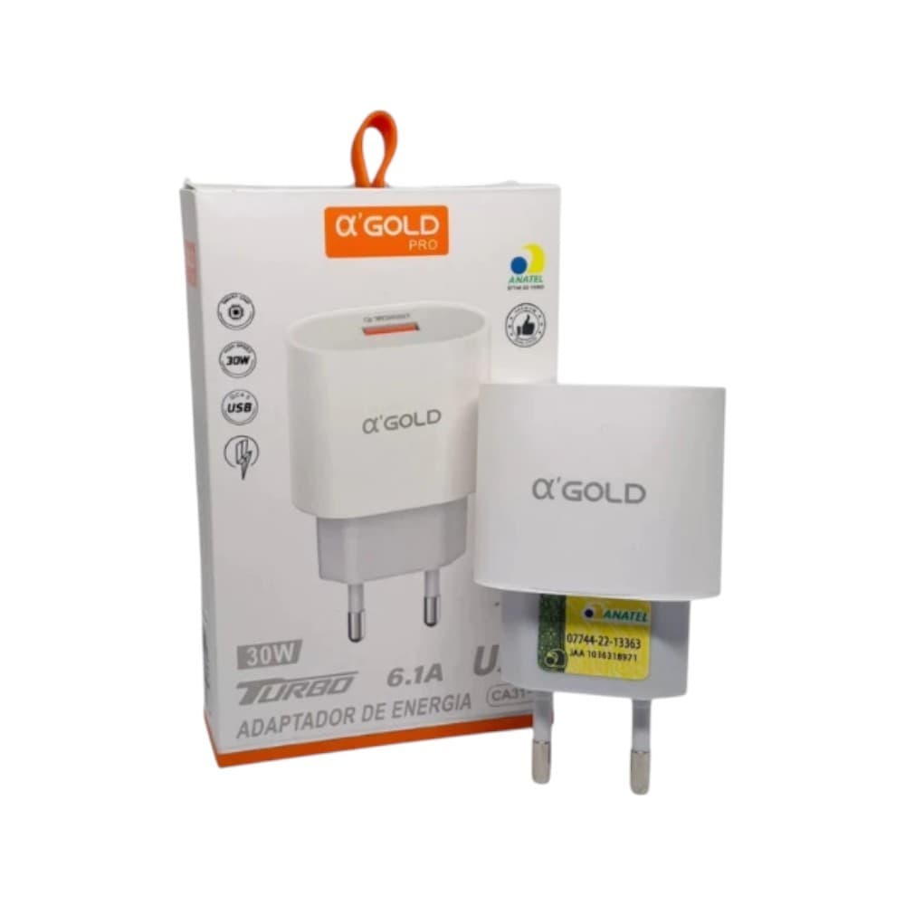 Fonte USB Turbo Rápido 30W 4.0 Anatel Original A'GOLD Bivolt Tomada Carregador