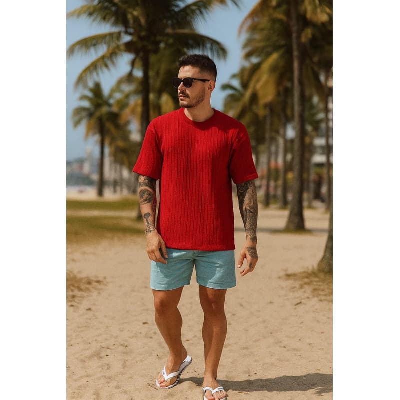Manfinity CasualCool Oversized casual masculina de verão de malha Jacquard texturizada