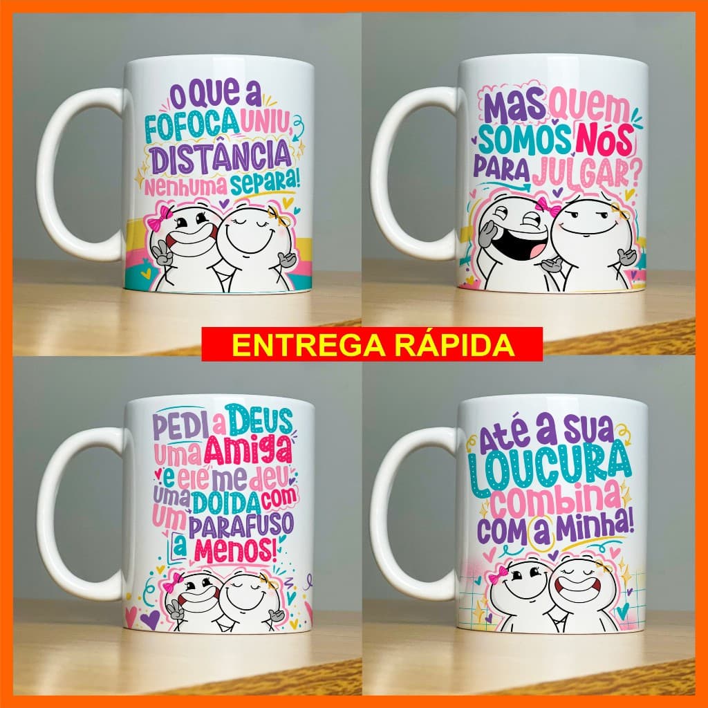 Caneca Engraçadas divertidas  Amigas Flork Porcelana Frases Amizade 325ml