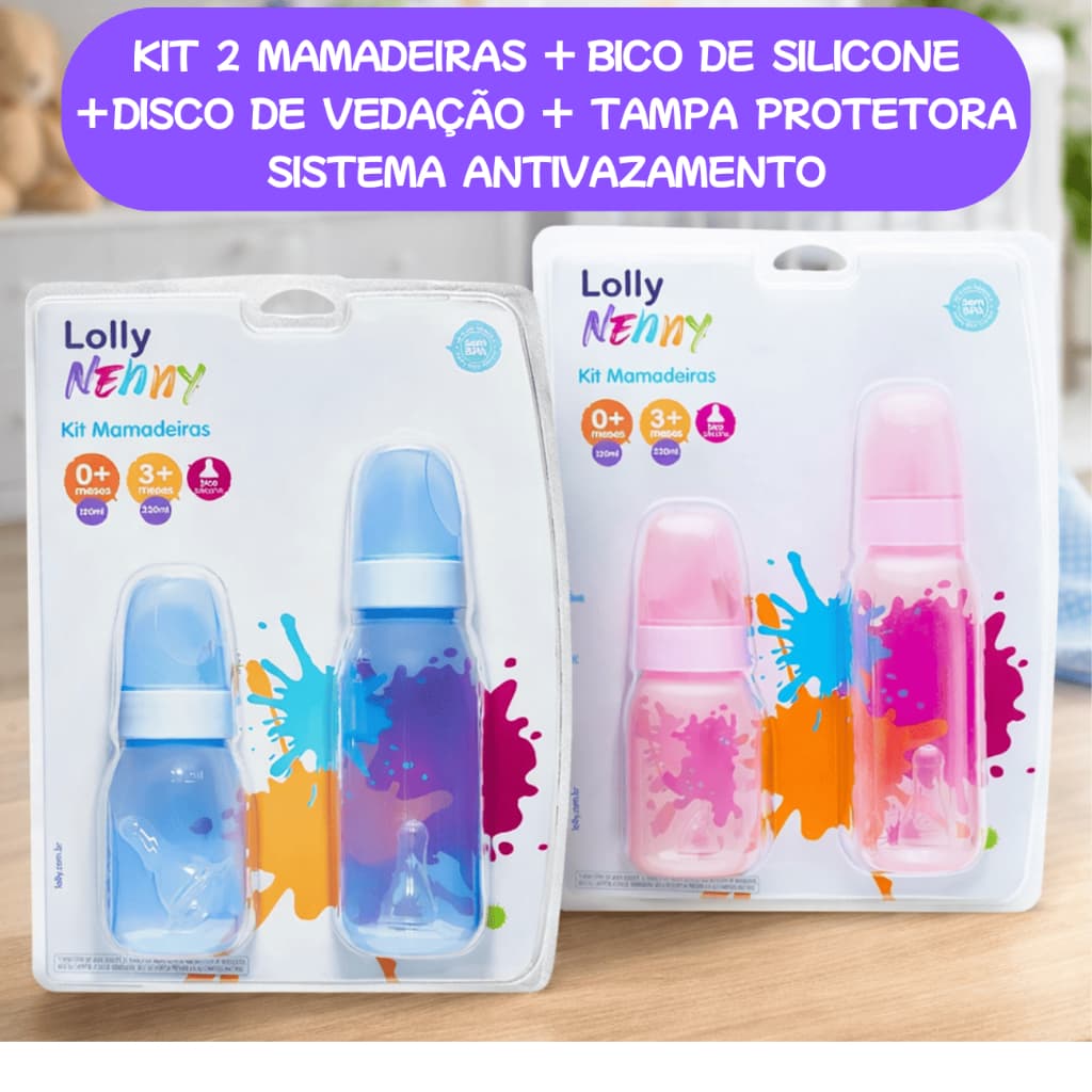 🍼 KIT MAMADEIRAS LOLLY – MENINO E MENINA | 0+ MESES | ANTIVAZAMENTO | SEM BPA
