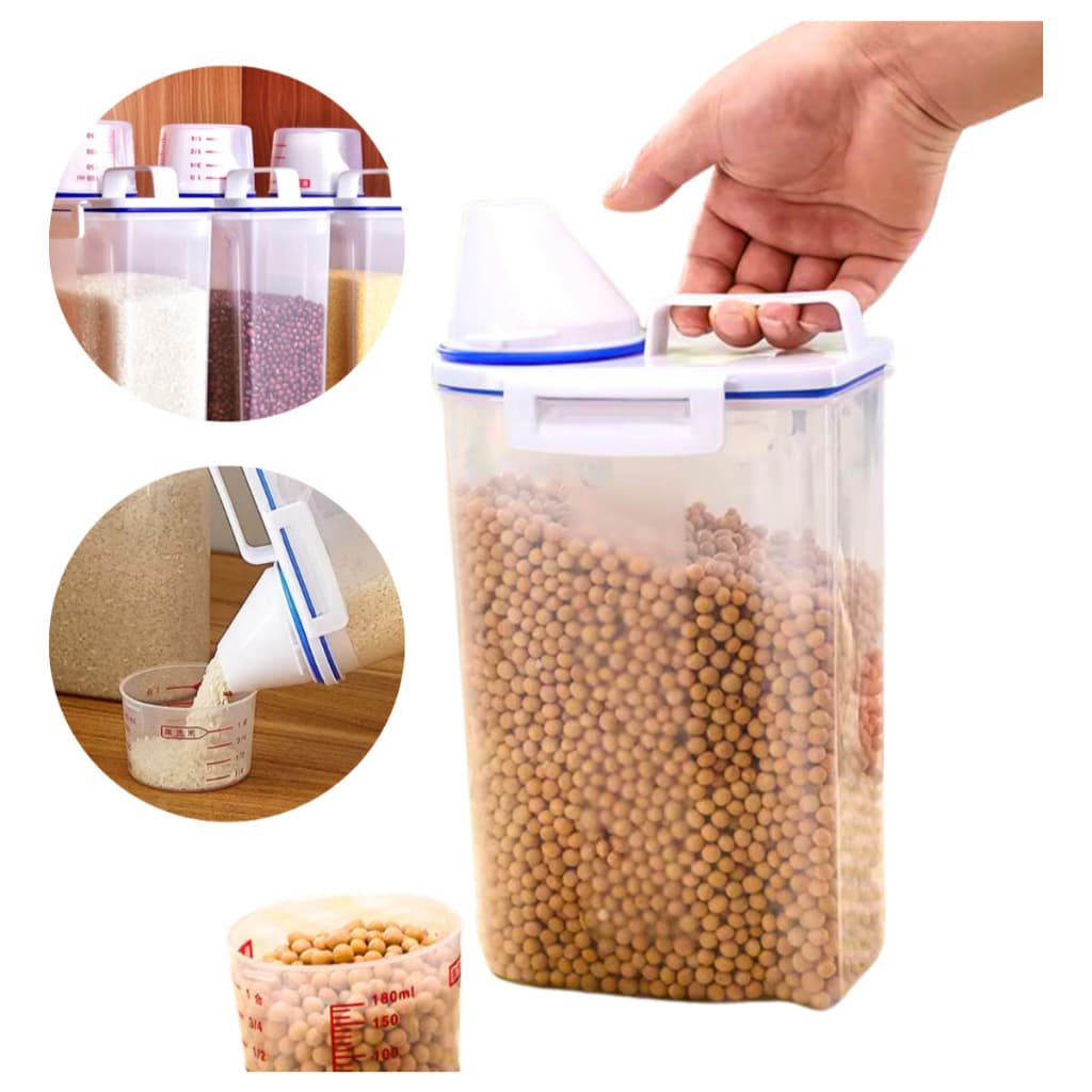 Dispenser Multiuso 2,5L com Tampa Medidora – Porta Cereais, Grãos, Feijão e Arroz para Cozinha