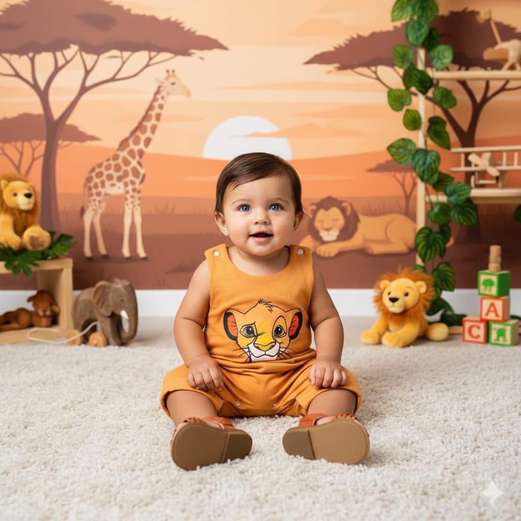 Jardineira de Bebê Menino Simbá sem Manga , Mesversário, Algodão ,Verão Infantil, Roupa de Bebê Menino