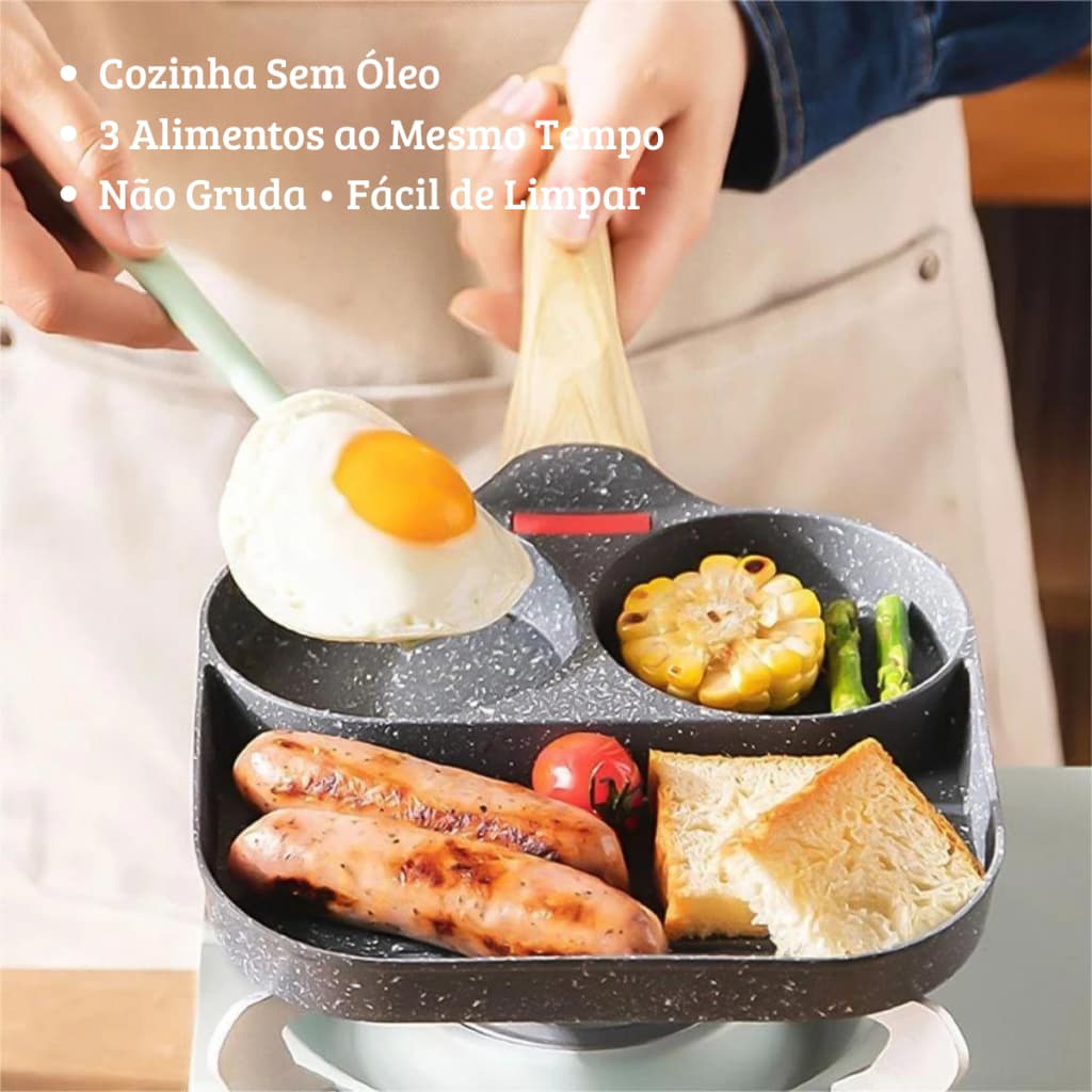 Frigideira Antiaderente 3 em 1 Multifuncional para Fritar, Cozinhar e Grelhar Revestimento Cerâmica