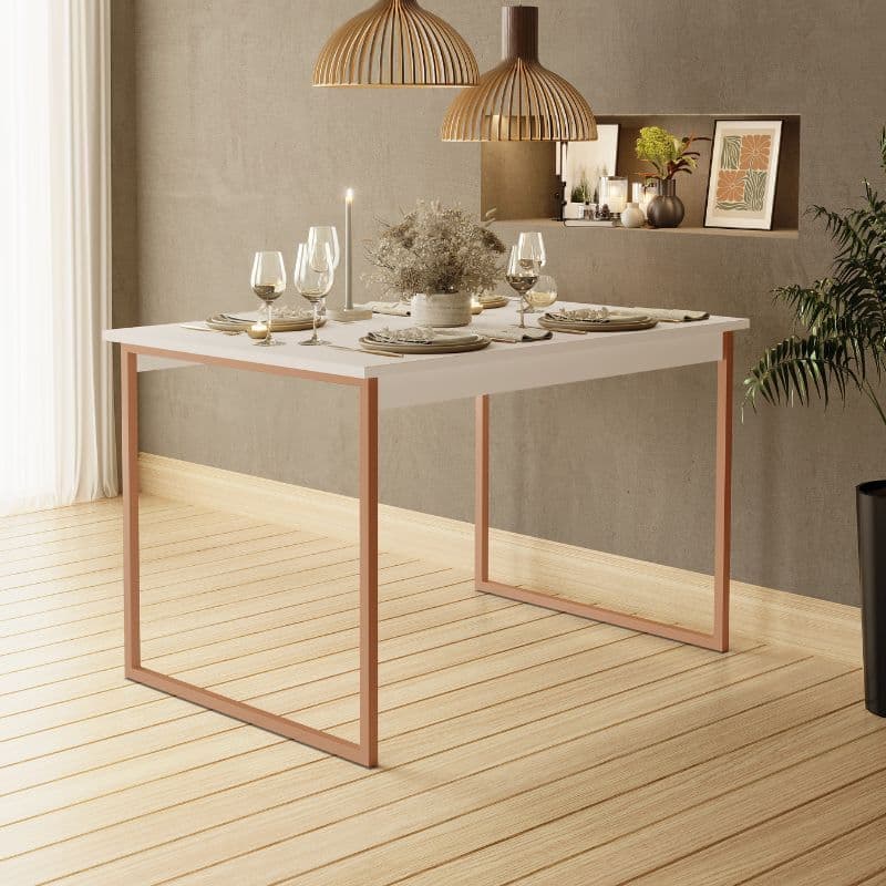 Mesa Jantar Cozinha Manu Estilo Industrial 110x70 CM Tampo 100% MDF 15mm Estrutura Aço Pintado
