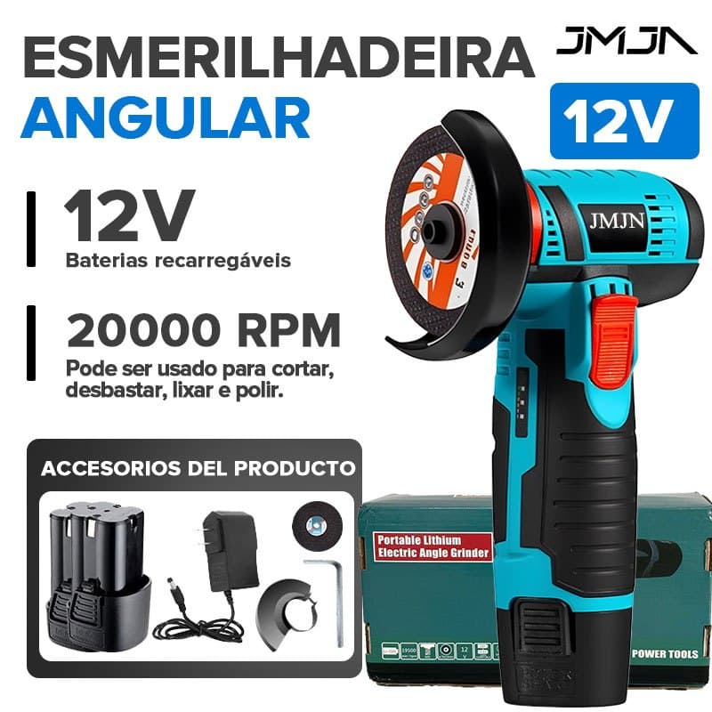 JMJN Mini Esmerilhadeira Angular 12V Sem Fio Recarregável com 2 Baterias Maleta Completa de Ferramentas