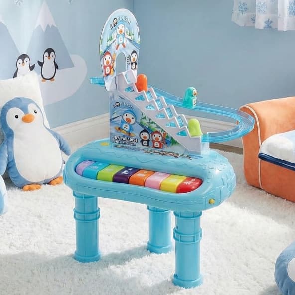 Teclado Piano Musical Com Escada Infantil Som E Luz 2 Em 1 Pinguim Feliz Brinquedo Divertido Sensorial - Dm Toys