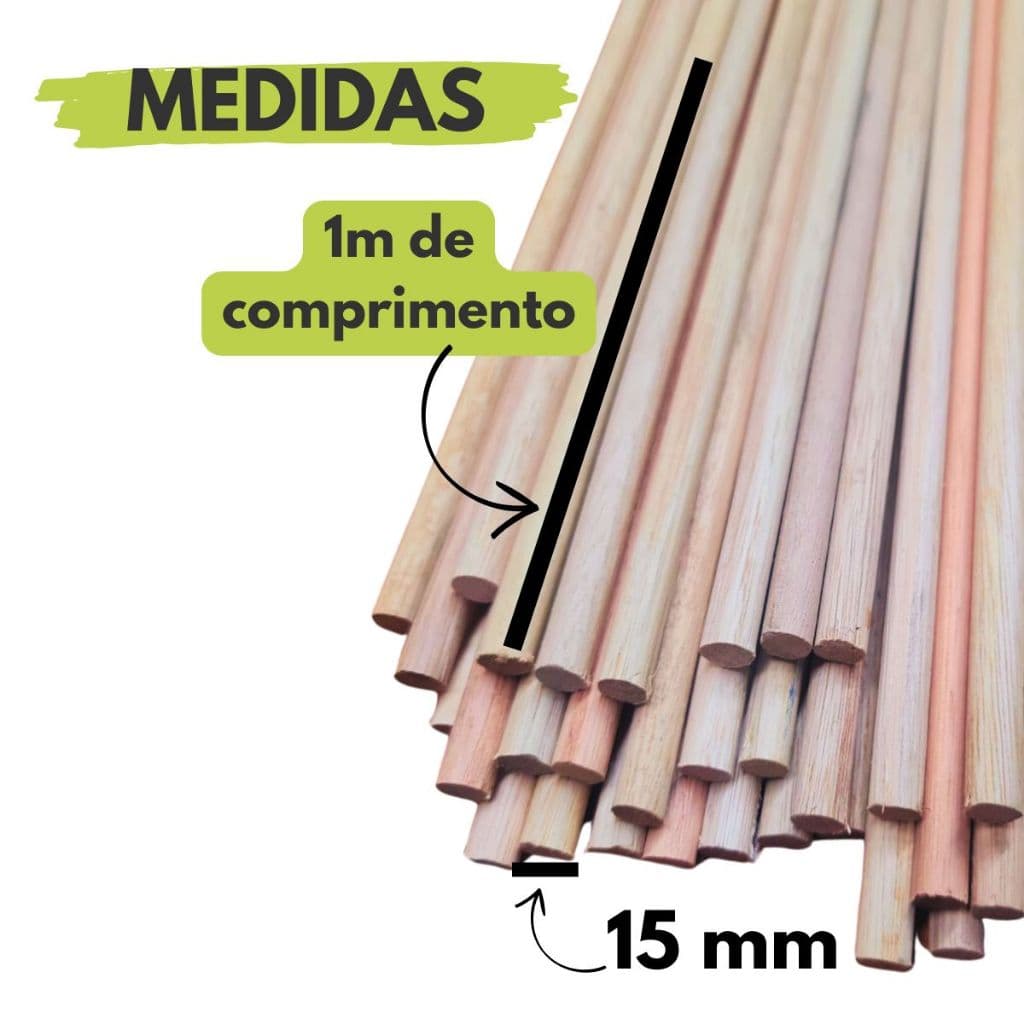 Vareta De Madeira Artesanato Eucalipto Lisa 15mm X 1m
