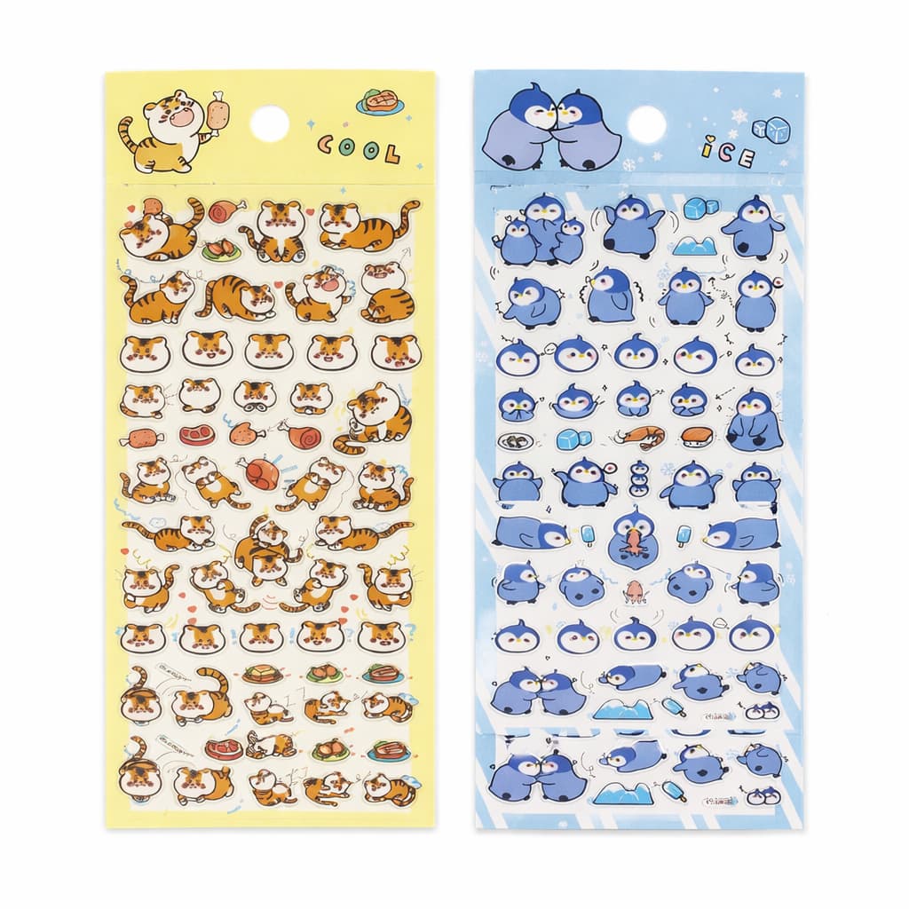Cartela De Adesivos Fofo Animais Cute Tigre E Pinguim Decorativo