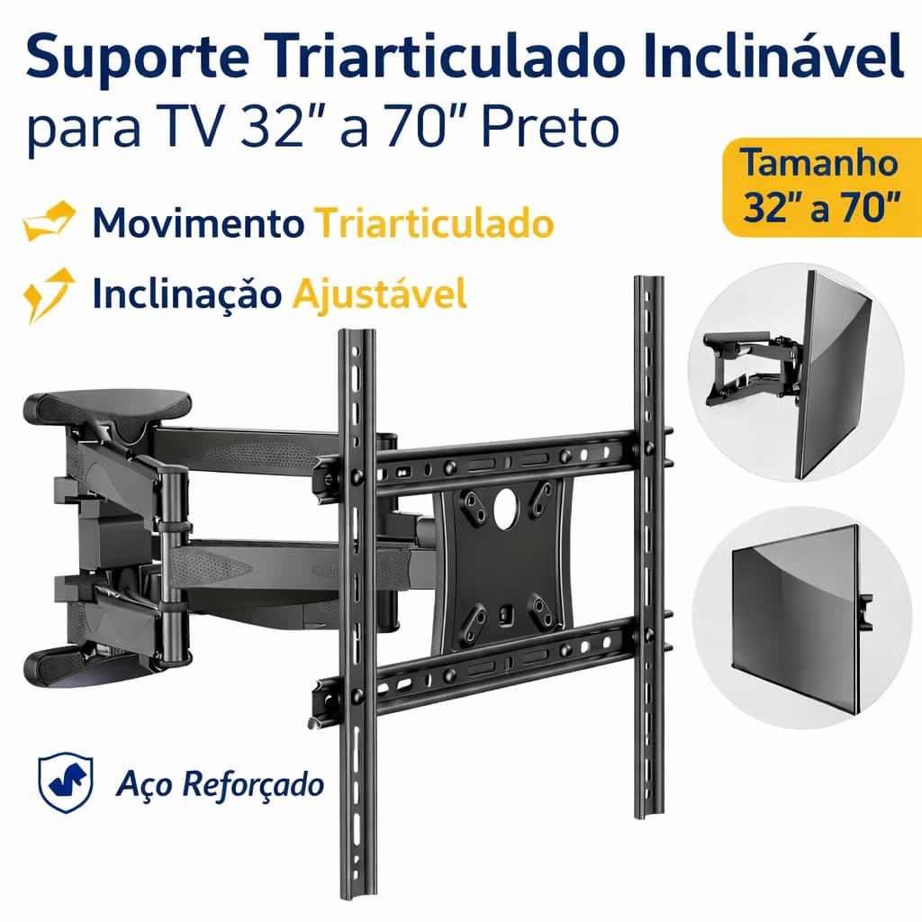 Suporte para TV LED LCD Tri-Articulado 32” a 70" inclinavel MI3270 Telas Grande Reforçado
